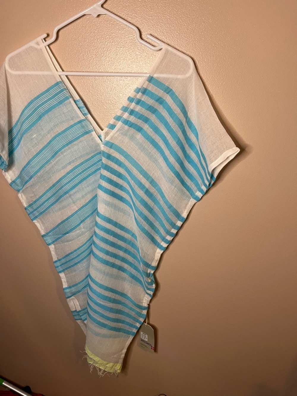 Lemlem White and Turquoise Striped Swim Coverup NWT